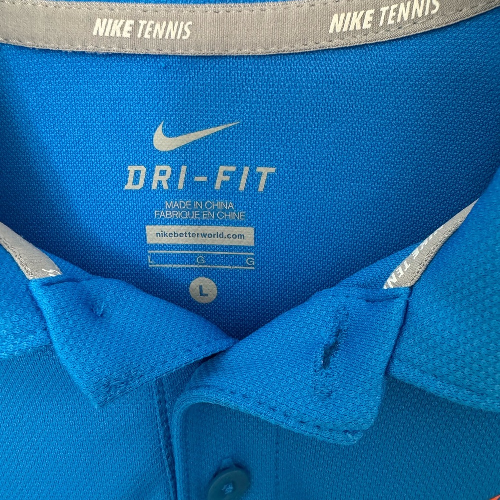 Nike Polo Shirt Blue and Orange Performance Fabric - Picture 8 of 9